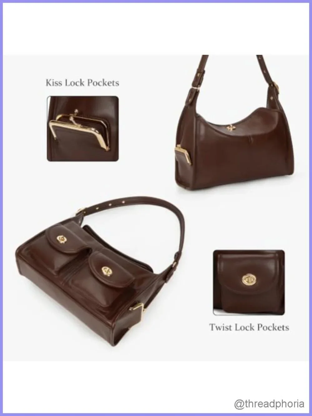 Turn Lock Hobo Bag Women Multi-Pocket Tote Crossbody Faux Leather Work Purse